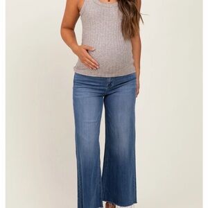 Pink Blush Maternity Over the Belly Women's Blue Wide-Leg Jeans with raw hem
